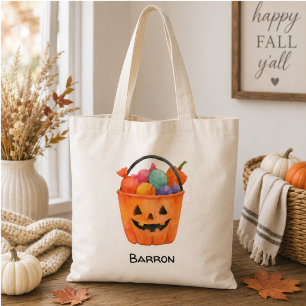 Watercolor Pumpkin Trick or Treat Personalized Tot Tote Bag