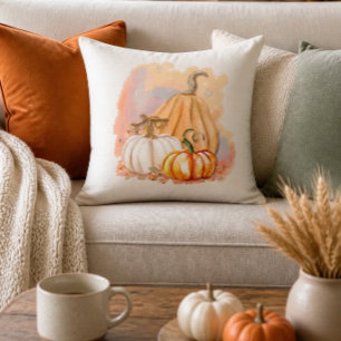 Watercolor Pumpkin Trio Throw Pillow