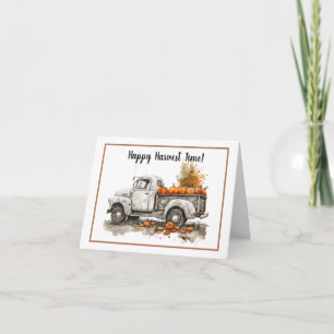 Watercolor Pumpkin Truck Happy Harvest Time Card