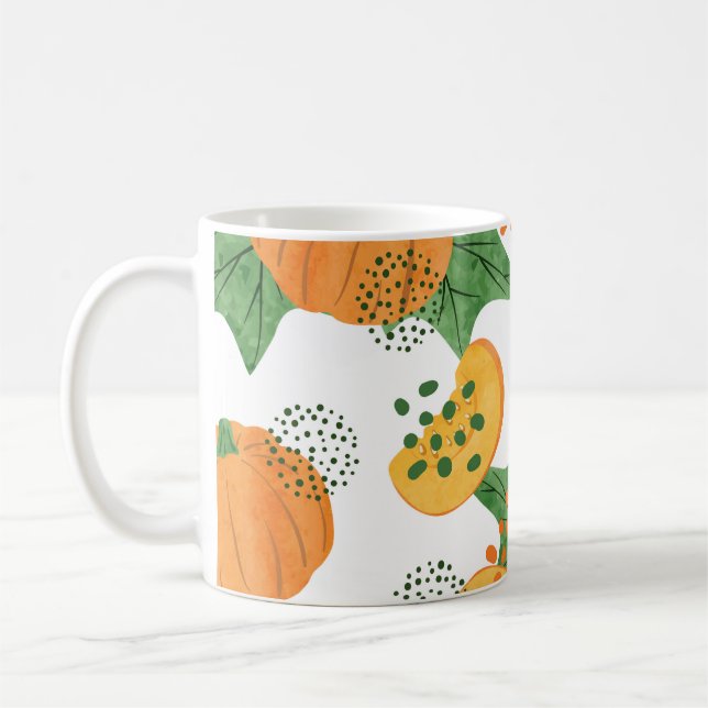 Watercolor Pumpkin Vegetable: Orange Seamless Coffee Mug (Left)