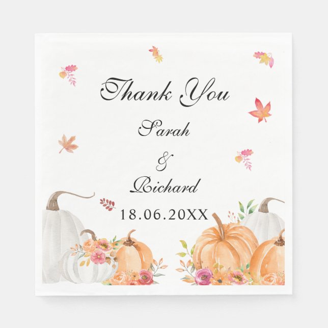 Watercolor Pumpkin Wedding Napkins (Front)