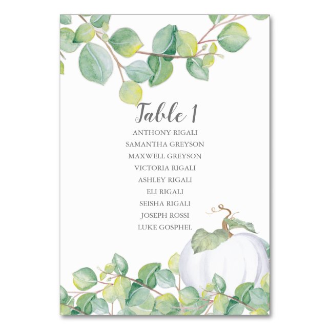 Watercolor Pumpkin Wedding Seating Table Plan Number (Front)