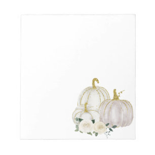 Watercolor Pumpkin White Floral Roses Notepad