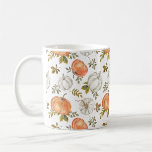 Watercolor Pumpkins and Foliage Autumn Pattern Coffee Mug