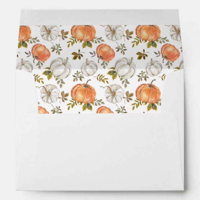 Watercolor Pumpkins and Foliage Autumn Pattern Envelope (Back (Bottom))