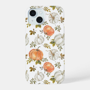 Watercolor Pumpkins and Foliage Autumn Pattern iPhone 15 Case
