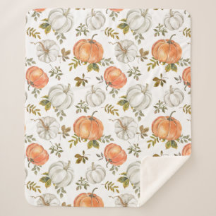 Watercolor Pumpkins and Foliage Autumn Pattern Sherpa Blanket