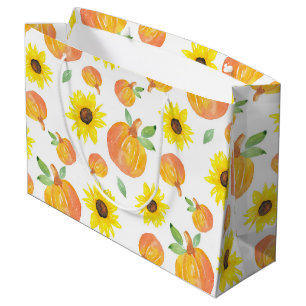 Watercolor Pumpkins and Sunflowers  Large Gift Bag