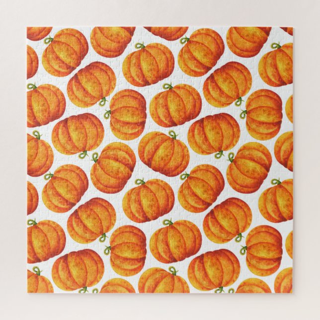 Watercolor pumpkins: autumn crop pattern. jigsaw puzzle (Vertical)