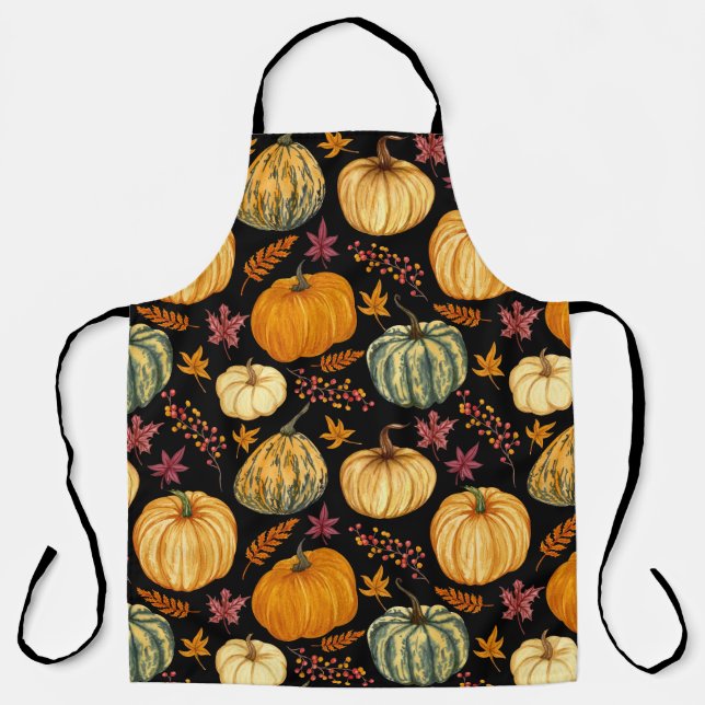 Watercolor Pumpkins: Autumn Seamless Pattern. Apron (Front)