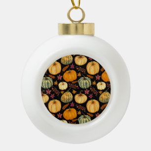 Watercolor Pumpkins: Autumn Seamless Pattern. Ceramic Ball Christmas Ornament