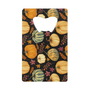 Watercolor Pumpkins: Autumn Seamless Pattern. Credit Card Bottle Opener