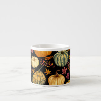 Watercolor Pumpkins: Autumn Seamless Pattern. Espresso Cup