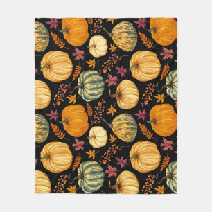 Watercolor Pumpkins: Autumn Seamless Pattern. Fleece Blanket
