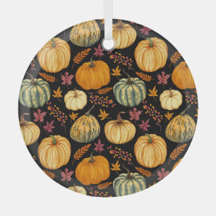 Watercolor Pumpkins: Autumn Seamless Pattern. Glass Ornament