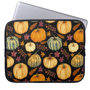 Watercolor Pumpkins: Autumn Seamless Pattern. Laptop Sleeve