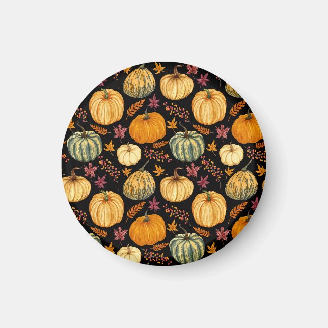 Watercolor Pumpkins: Autumn Seamless Pattern. Magnet (Front)
