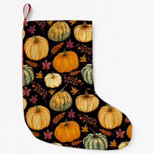 Watercolor Pumpkins: Autumn Seamless Pattern. Small Christmas Stocking