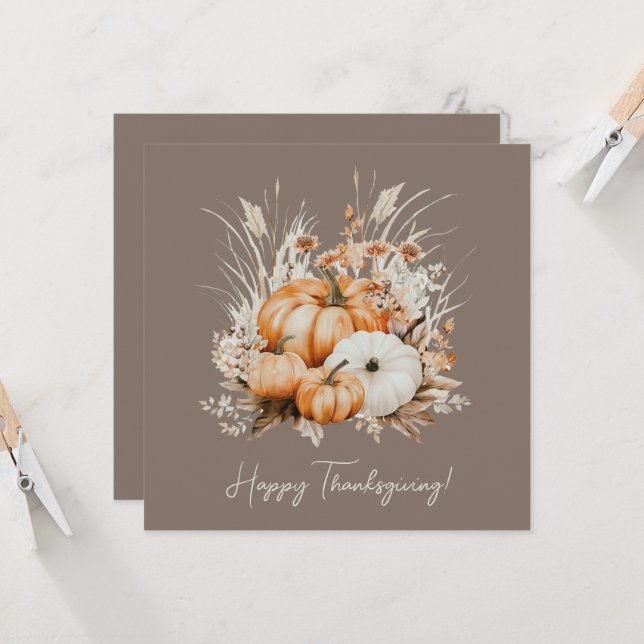 Watercolor Pumpkins Dry Grass Happy Thanksgiving  (Front/Back In Situ)