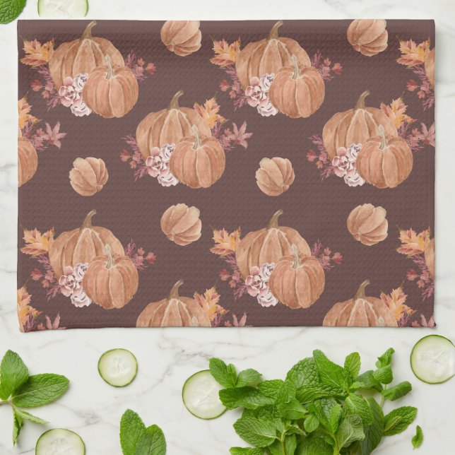 Watercolor Pumpkins Fall Kitchen Towel (Folded)