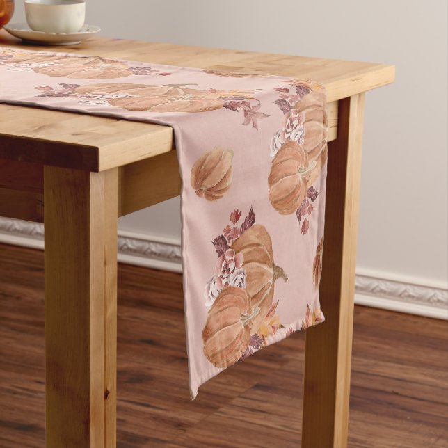 Watercolor Pumpkins Fall Long Table Runner (In Situ)