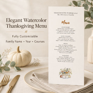  Watercolor Pumpkins Fall Thanksgiving Dinner  Menu