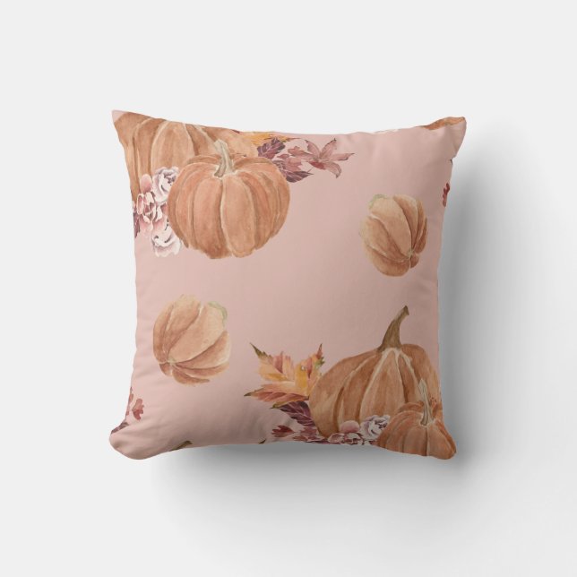 Watercolor Pumpkins Fall Throw Pillow (Front)
