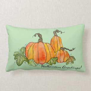 Watercolor Pumpkins Halloween Harvest Gourds Lumbar Pillow