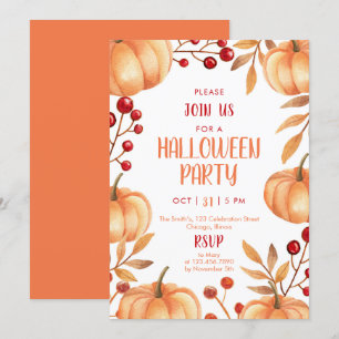 Watercolor Pumpkins Halloween Party Invitation
