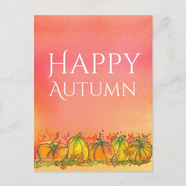 Watercolor Pumpkins Happy Autumn Postcard (Front)