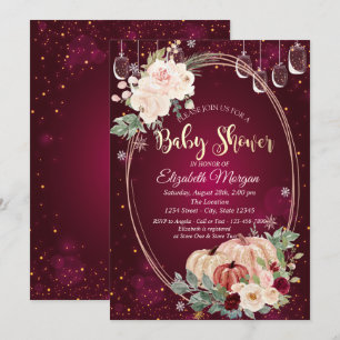 Watercolor Pumpkins,Lights,Flowers Baby Shower  Invitation