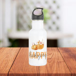 Watercolor Pumpkins & Orange Happy Thanksgiving 532 Ml Water Bottle<br><div class="desc">Best Gift For Your Friends And Family,  Personalized Thanksgiving Text With Autumn Colours. Happy Thanksgiving With Watercolor Pumpkins With Flowers . Ideas for decorate you home on Thanksgiving</div>