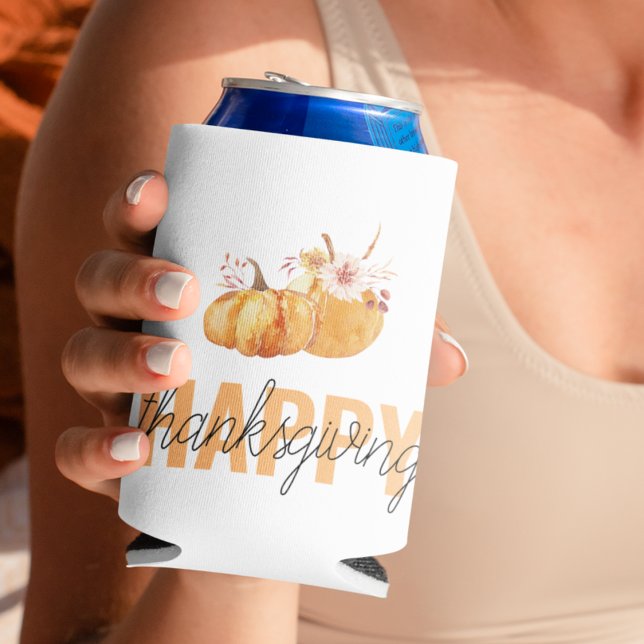 Watercolor Pumpkins & Orange Happy Thanksgiving Can Cooler (Creator Uploaded)