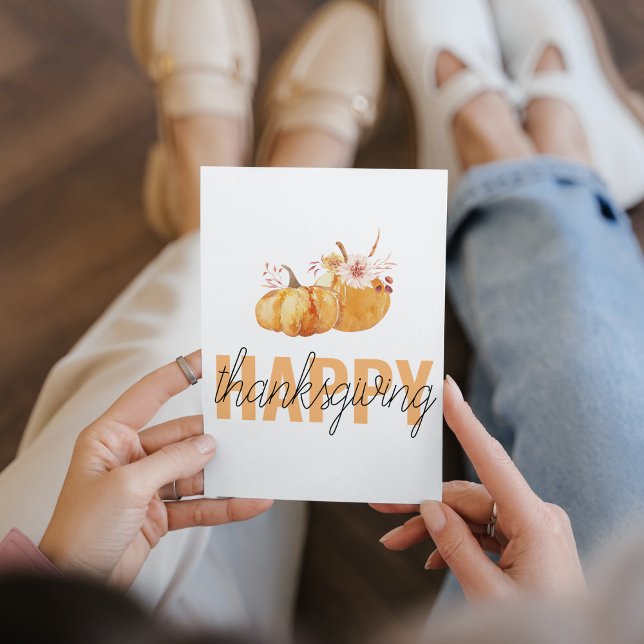Watercolor Pumpkins & Orange Happy Thanksgiving Holiday Card (Creator Uploaded)