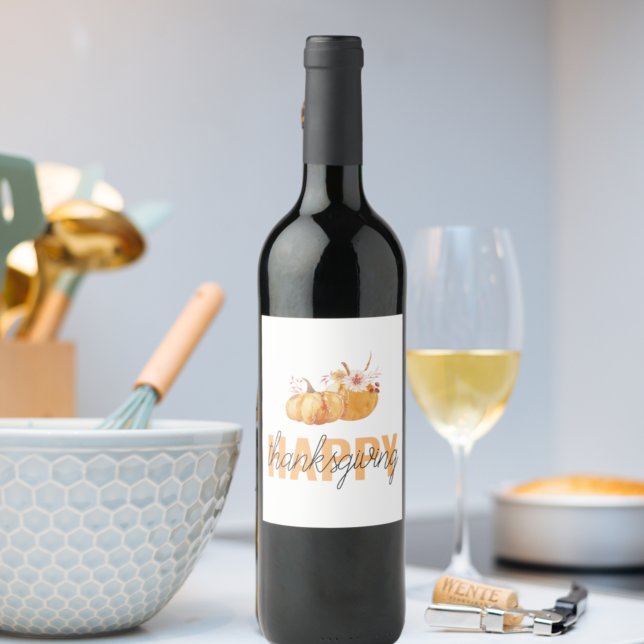 Watercolor Pumpkins & Orange Happy Thanksgiving  Wine Label (Creator Uploaded)