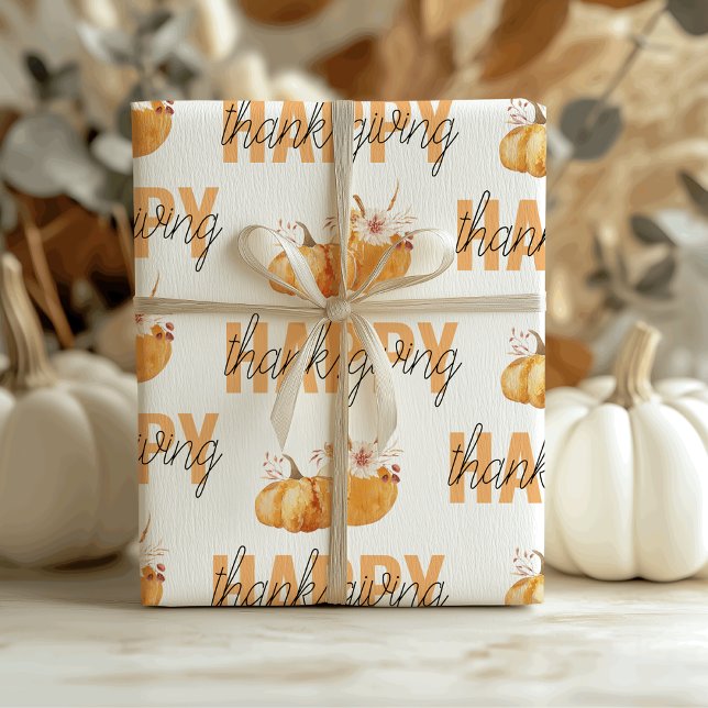 Watercolor Pumpkins & Orange Happy Thanksgiving  Wrapping Paper (Creator Uploaded)
