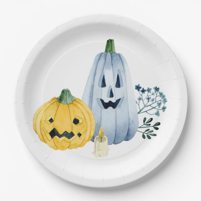 Watercolor pumpkins paper plate (Front)