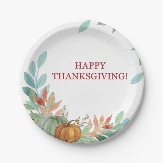 Watercolor Pumpkins Paper Plate (Front)