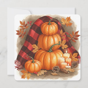 Watercolor pumpkins, plaid and candles card