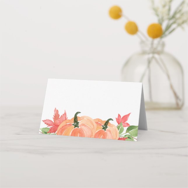 Watercolor Pumpkins Swag Autumn Wedding Place Card (Front)