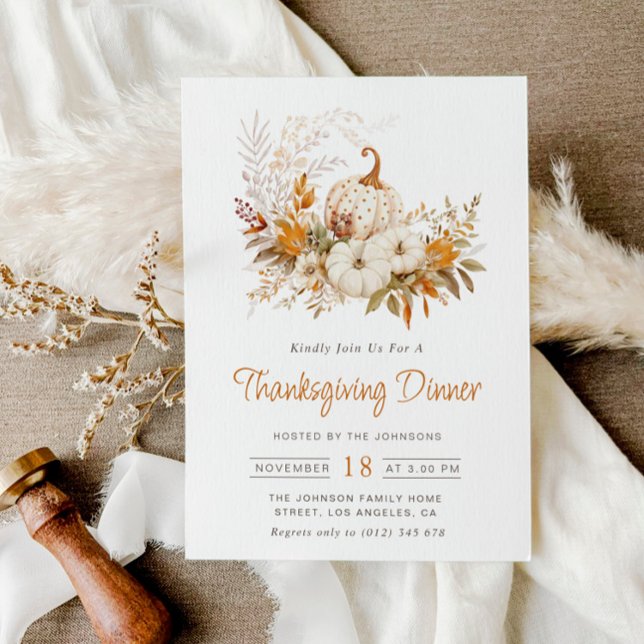 watercolor pumpkins Thanksgiving dinner Invitation (Creator Uploaded)
