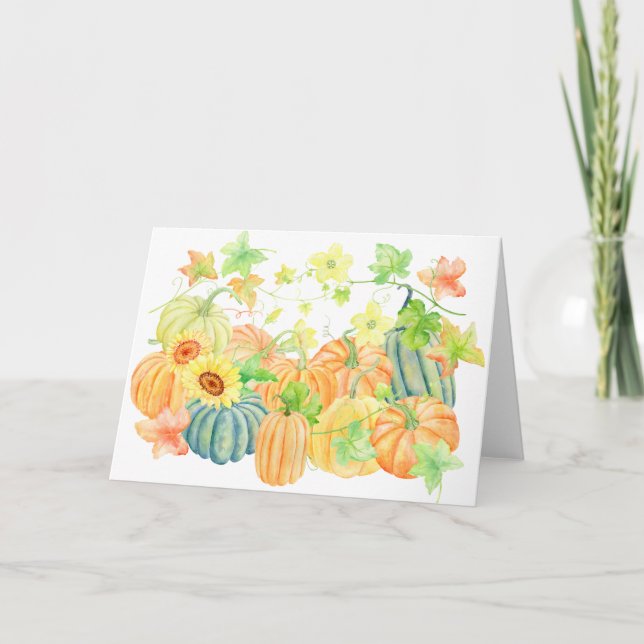 Watercolor pumpkins thanksgiving holiday card (Front)