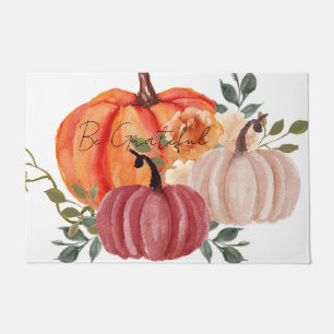 Watercolor pumpkins with custom text doormat