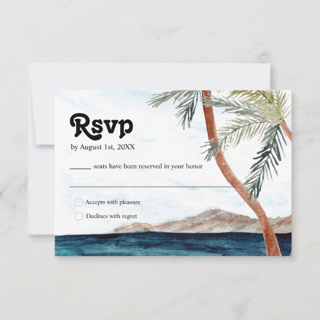 Watercolor Punta Cana Tropical Beach RSVP Card (Front)