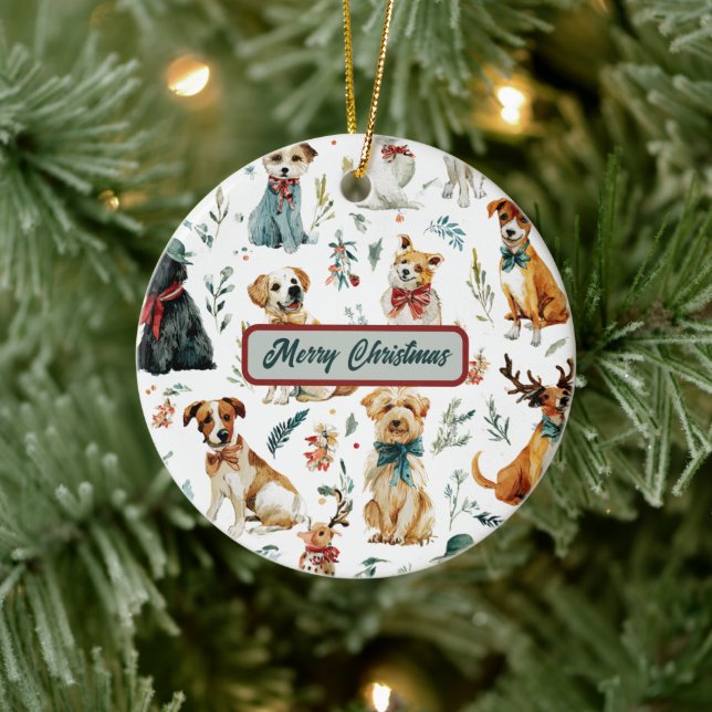 Watercolor Puppies Christmas Tree Ornament (Tree)