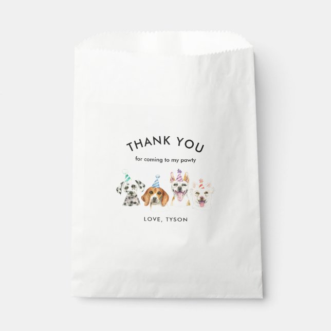 Watercolor Puppy Dog Birthday Party Thank You Favour Bag (Front)