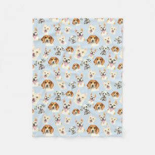 Watercolor Puppy Dog Pattern Fleece Blanket