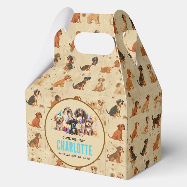Watercolor Puppy Pawty Dog Birthday Favor Box (Front)