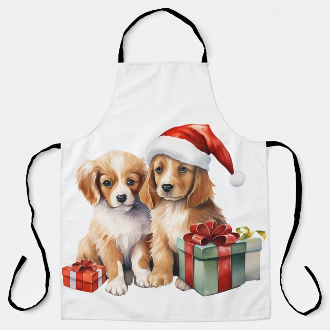 Watercolor Puppy with Gifts  Apron (Front)