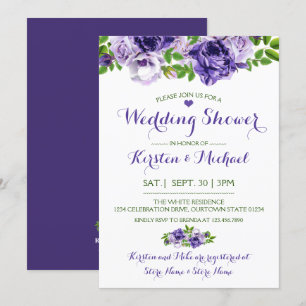 Watercolor Purp Floral Wedding Shower Invitation